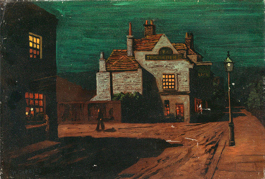 The Black Lion. Chelsea by Night Painting by Walter Greaves