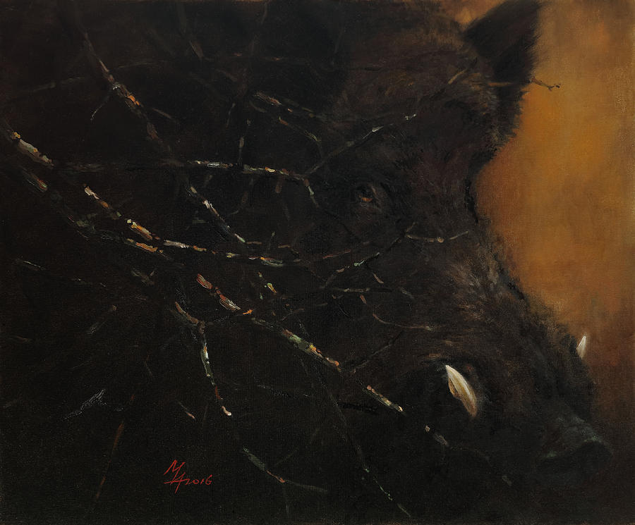 The Black Wildboar Painting by Attila Meszlenyi