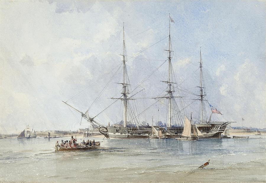 The Blackwall frigate Seringapatam at anchor off Tilbury Fort Painting ...