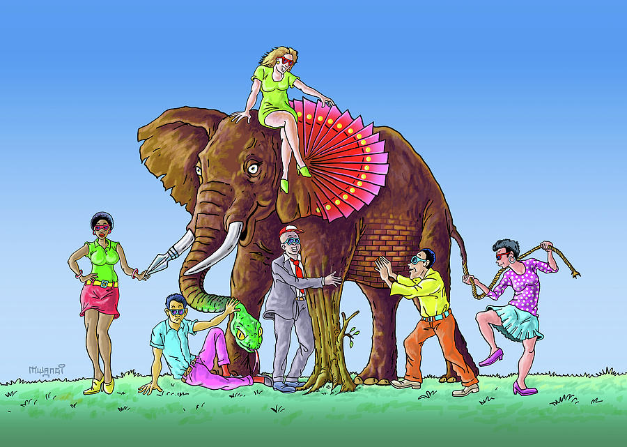 The Blind and the Elephant Drawing by Anthony Mwangi