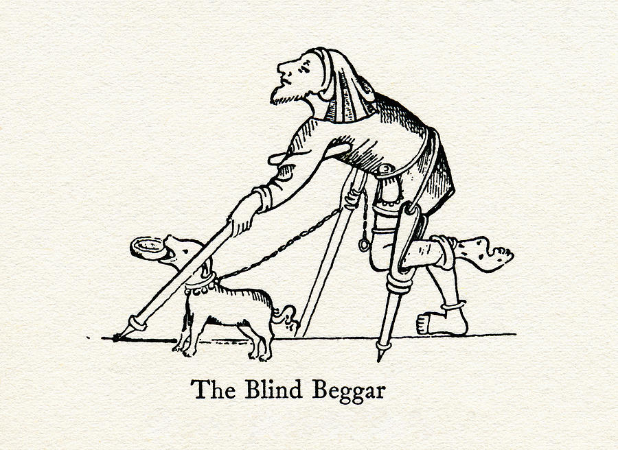 Dog Drawing - The Blind Beggar After A Medieval by Vintage Design Pics
