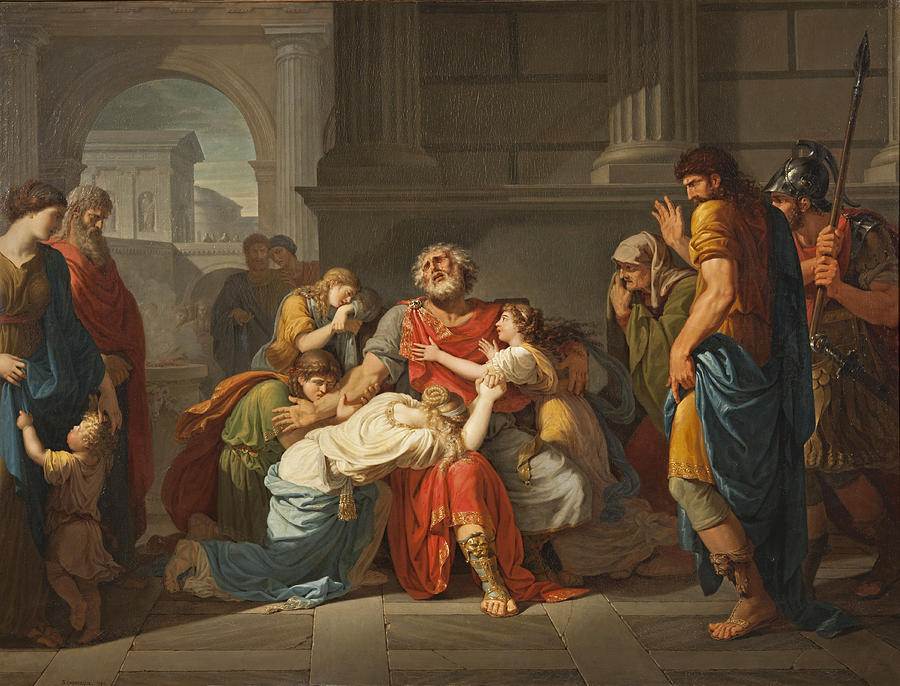 The Blind Oedipus Commending his Children to the Gods Painting by Benigne Gagneraux
