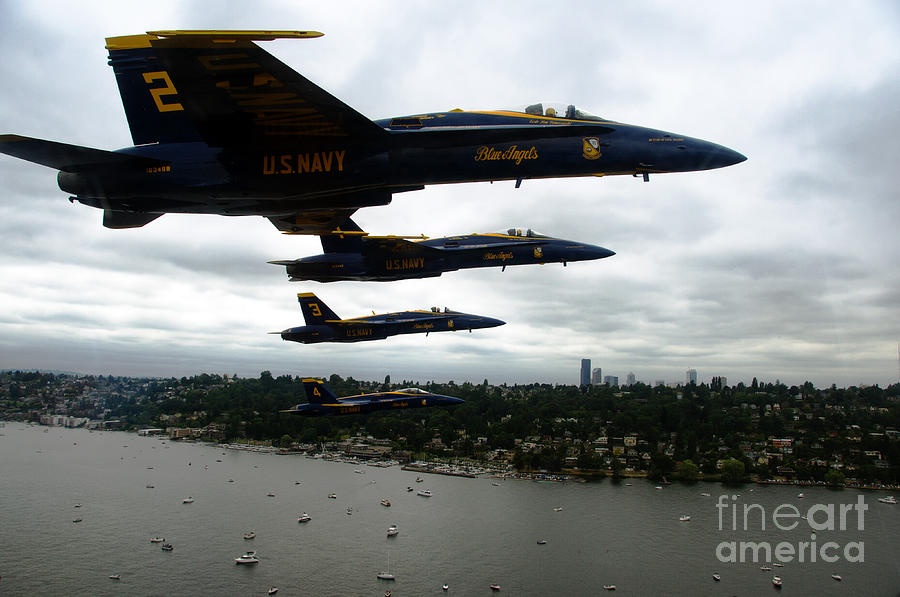 The Blue Angel Painting - The Blue Angels flying over Seattle by Celestial Images