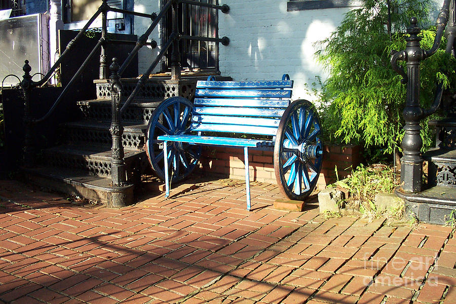 Brick Photograph - The Blue Bench by Walter Neal