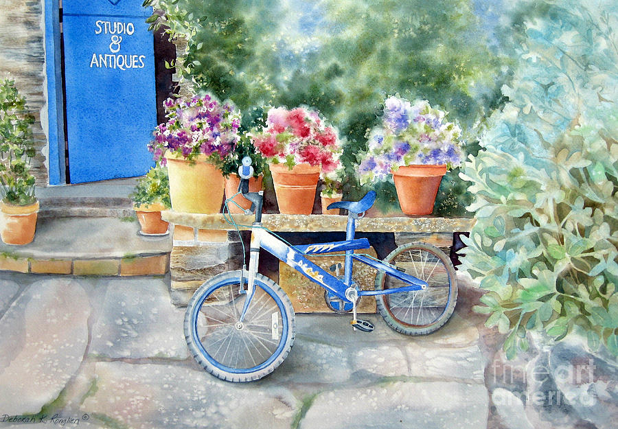 Bicycle Painting - The Blue Bicycle by Deborah Ronglien