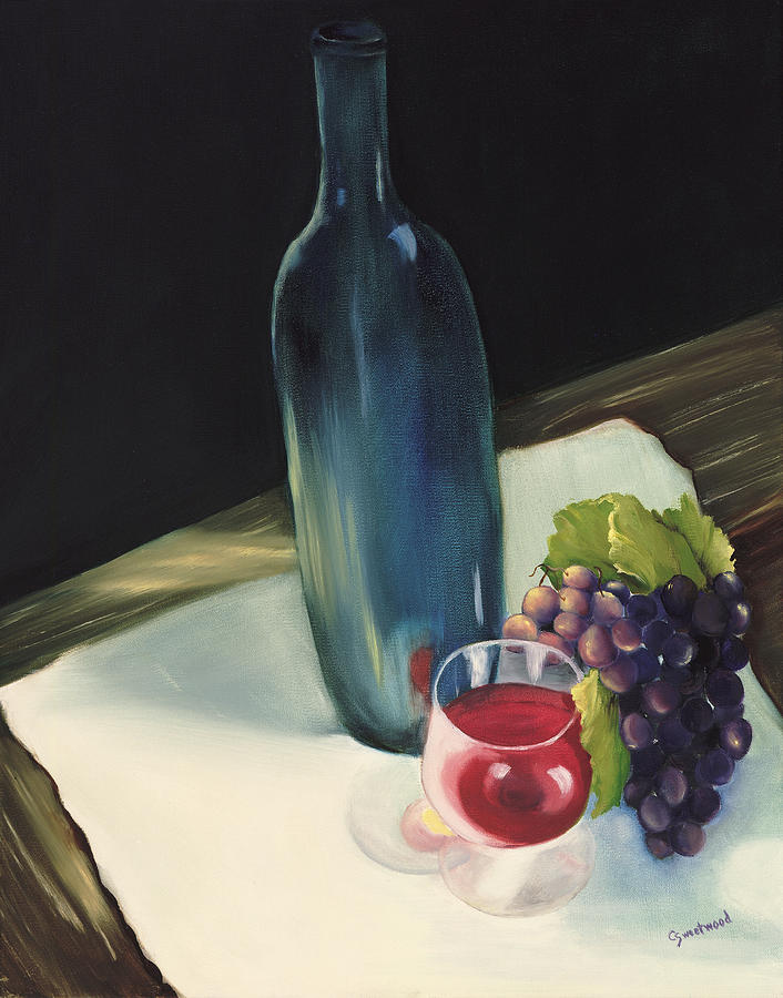 Wine Painting - The Blue Bottle by Carol Sweetwood