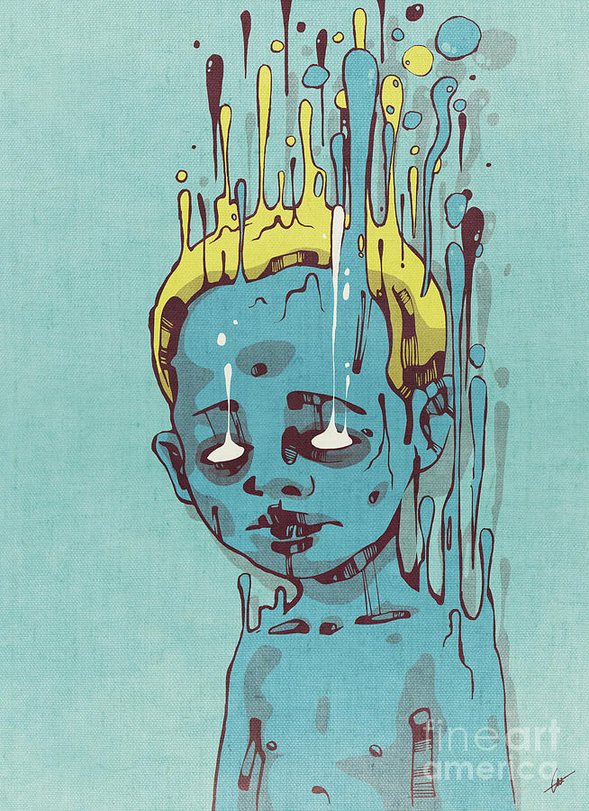 Ink Digital Art - The Blue Boy with Golden Hair by Lukas Brezak