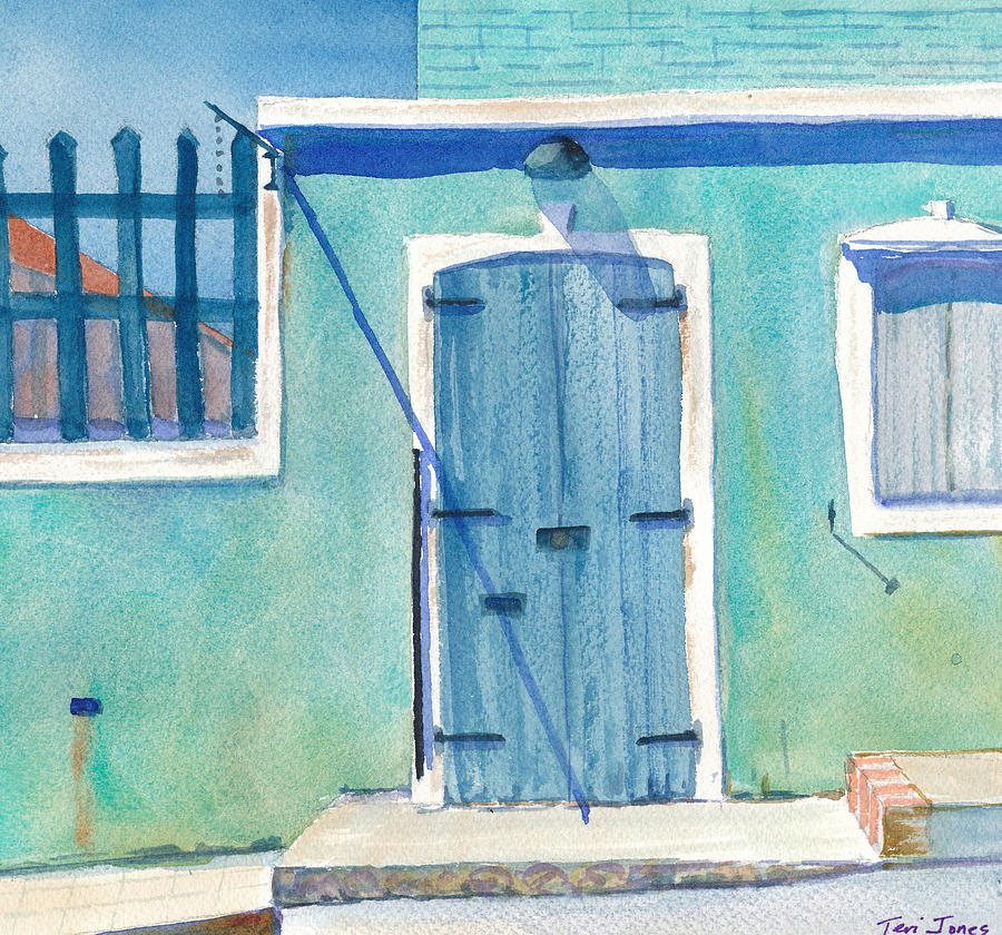 Blue Door Painting - The Blue Door on Snegle Gade by Teri Jones