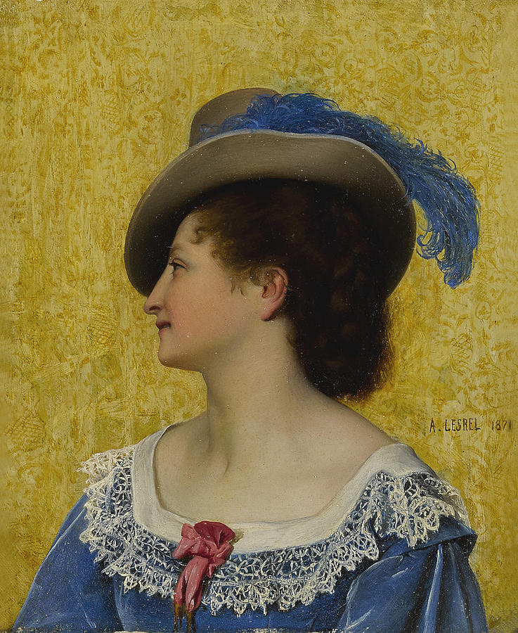 The Blue Feather Painting by Adolphe-Alexandre Lesrel