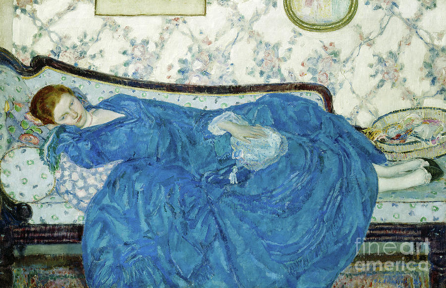 Frieseke Painting - The Blue Gown, 1917  by Frederick Carl Frieseke