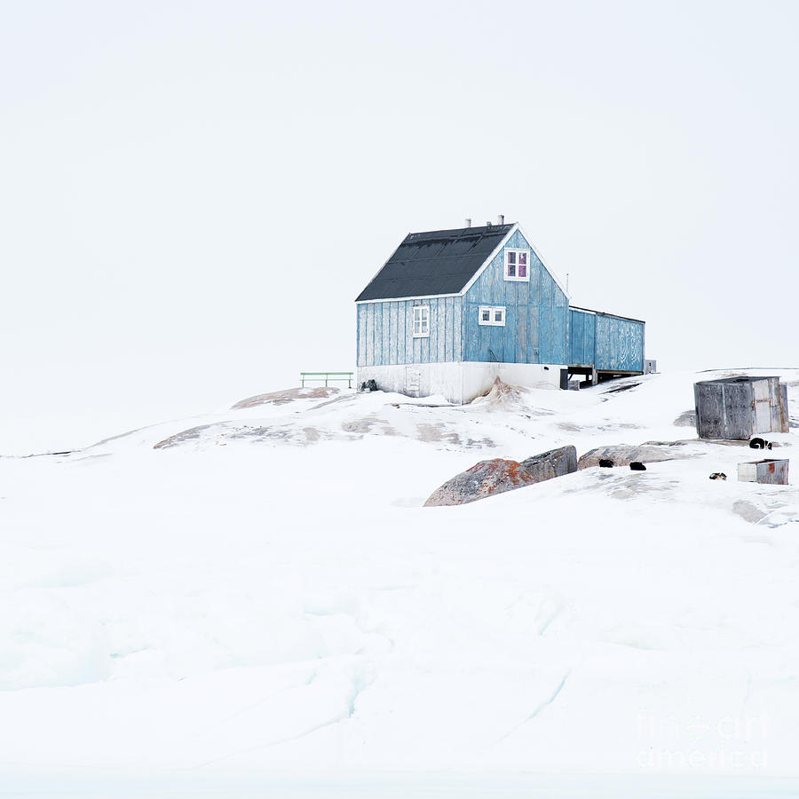 Winter Photograph - The Blue House at Oqaatsut by Janet Burdon