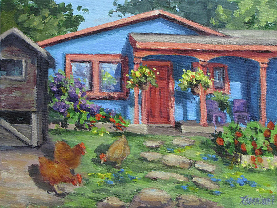 The Blue House Painting by Karen Ilari