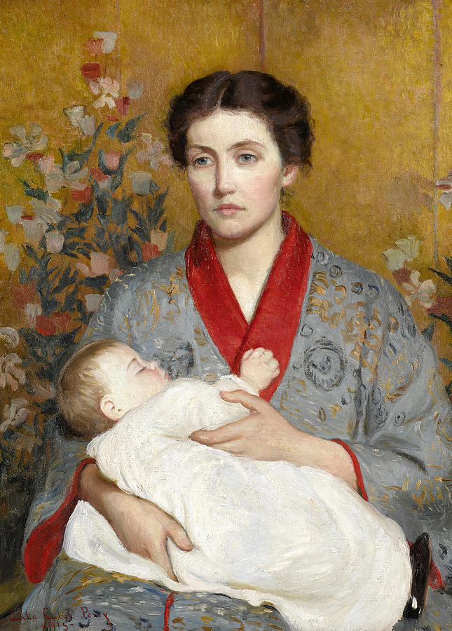 The blue kimono Painting by Lilla Cabot Perry
