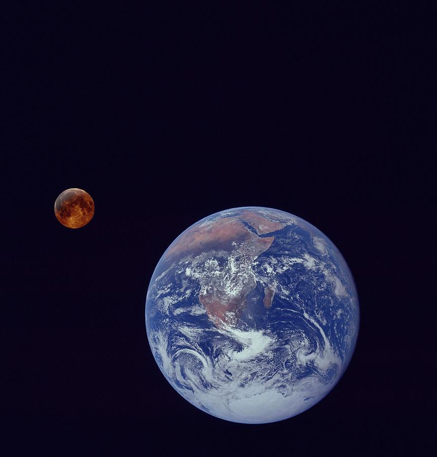 The Blue Marble and her Blood Moon Painting by Celestial Images