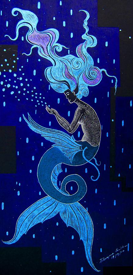 Pen Mixed Media - The Blue Mermaid  by Dwayne Hamilton