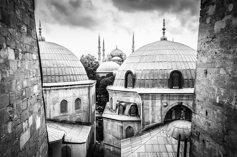 The Blue Mosque from Aya Sofia in Black and White Photograph by Anthony Doudt