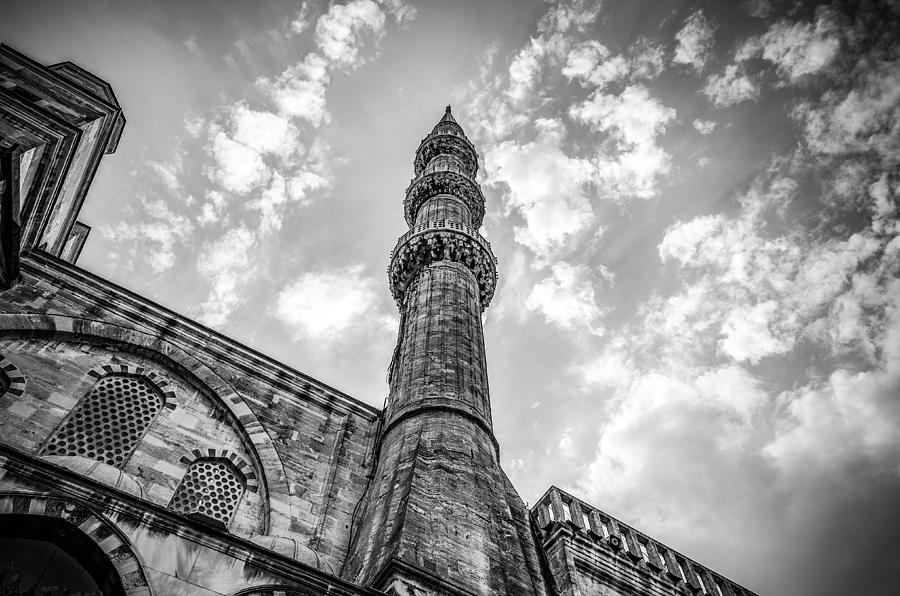The Blue Mosque Spire in Black and White Photograph by Anthony Doudt