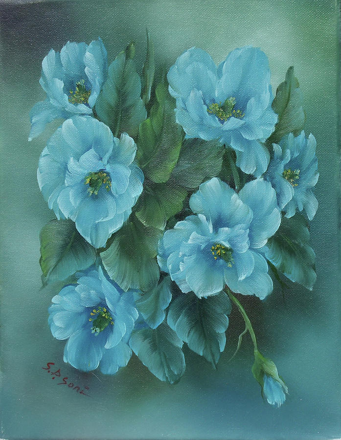 Rose Painting - The Blue Poppies by Sead Pozegic