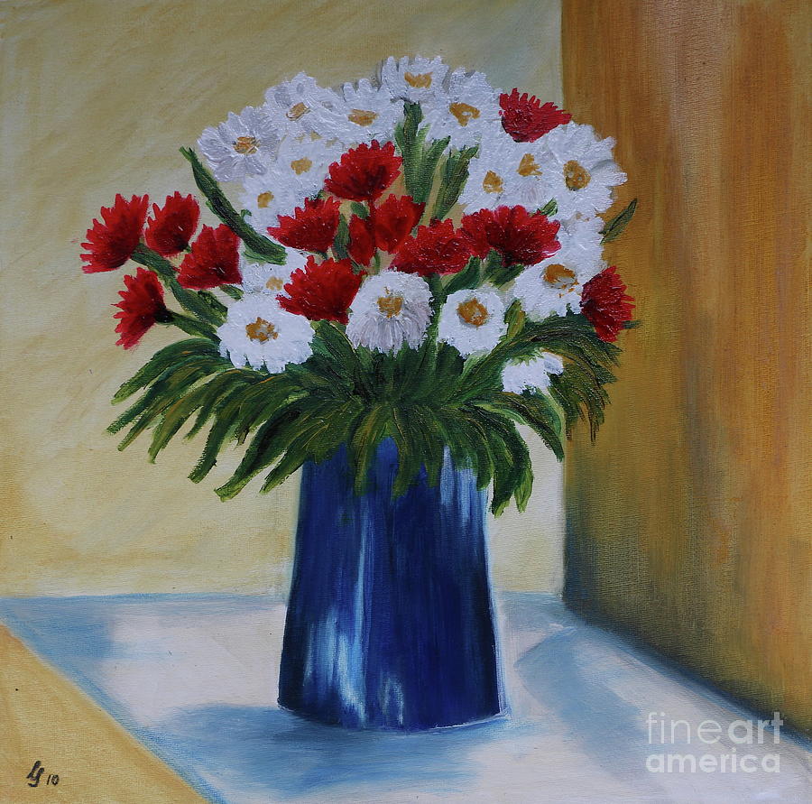 The Blue Vase - Oil Painting Painting by Christiane Schulze Art And Photography