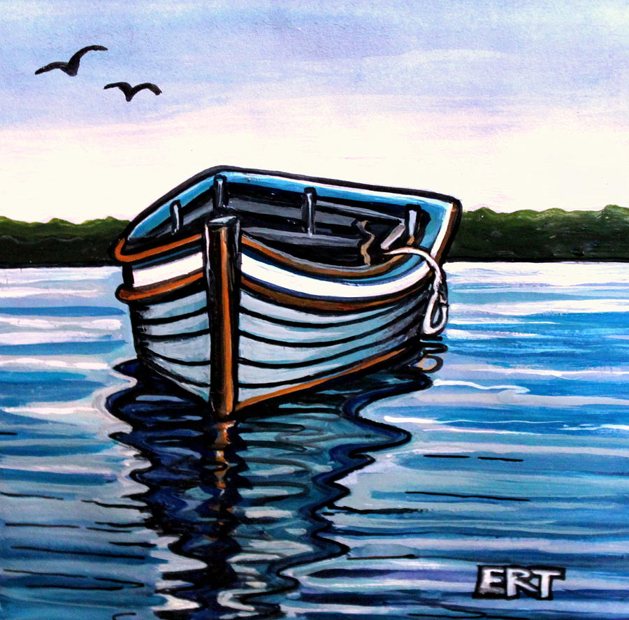 The Blue Wooden Boat Painting by Elizabeth Robinette Tyndall