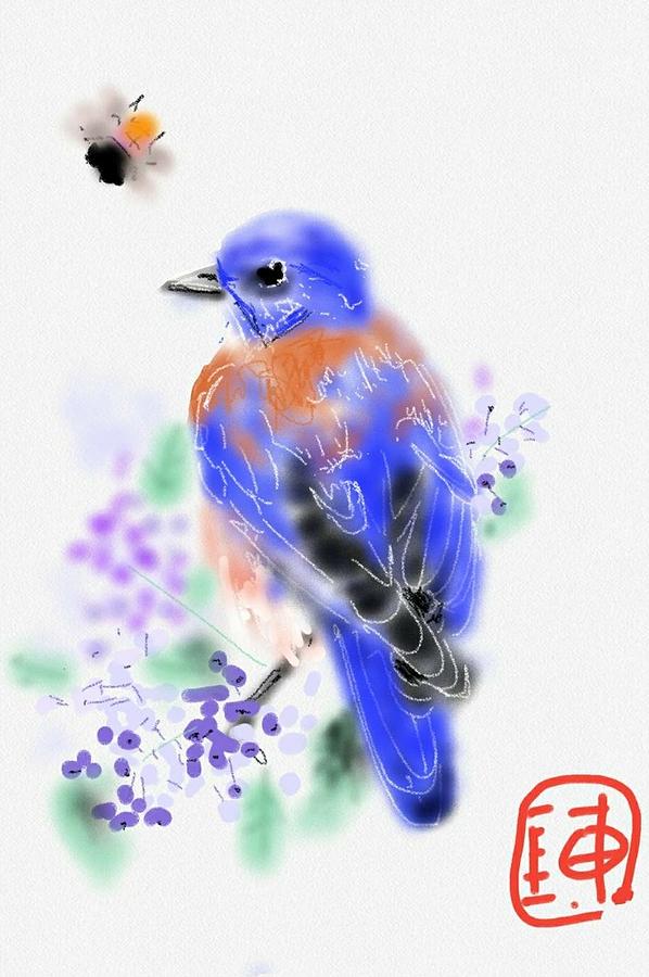 The bluebird sings  Digital Art by Debbi Saccomanno Chan