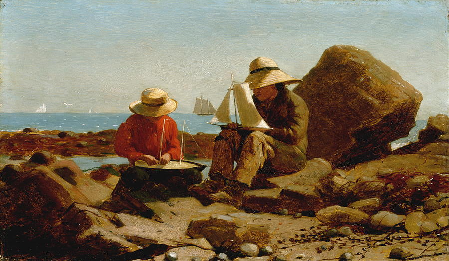 Winslow Homer Painting - The Boat Builders - 1873 by Eric Glaser