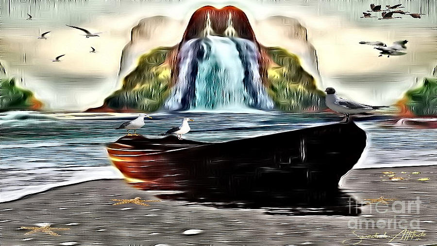 The Boat By The Riverbanks Waterfall Digital Art