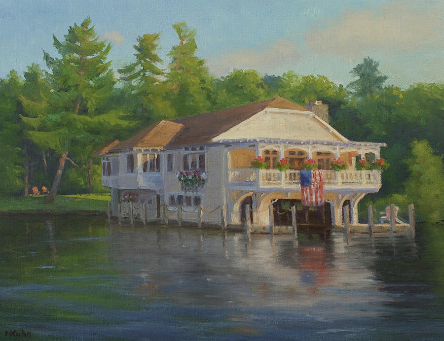 Summer Painting - The Boathouse Bed and Breakfast on Lake George NY by Marianne Kuhn