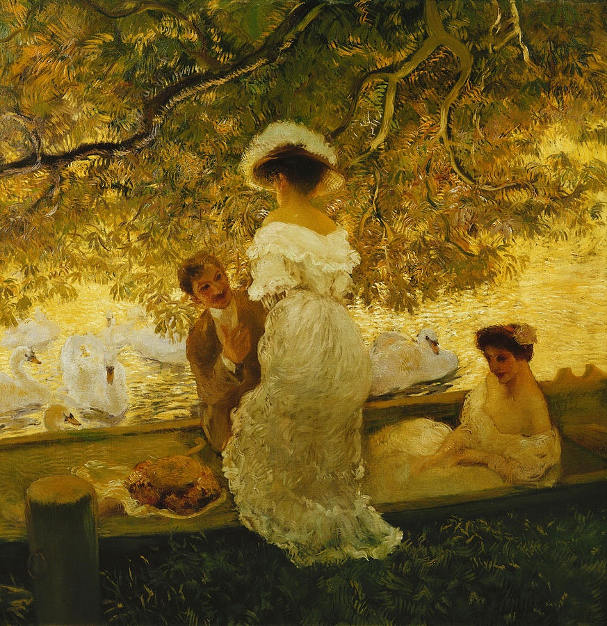 Swan Painting - The Boating Trip by Gaston de Latouche