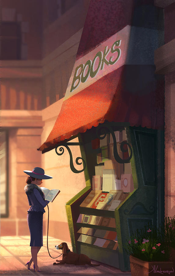 The Bookstore  Painting  by Kristina Vardazaryan