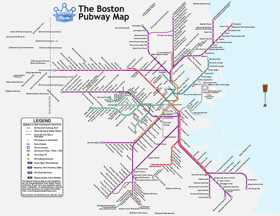 Beer Digital Art - The Boston Pubway Map III by Unquestionable Taste Beer Digital Art - The Boston Pubway Map III by Unquestionable Taste