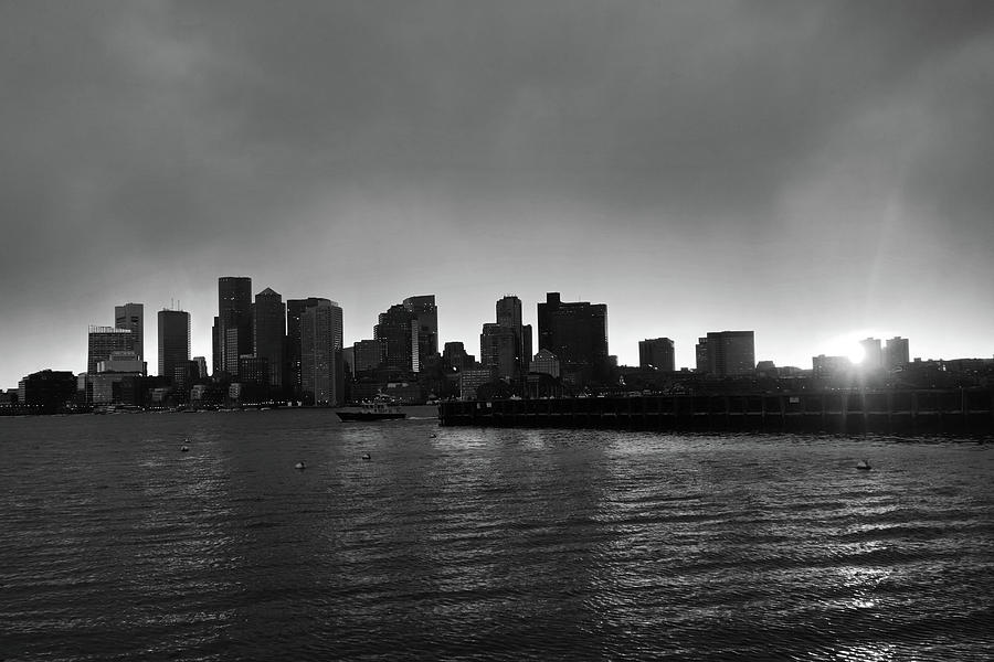 The Boston Skyline at Sunset From East Boston Black and White Photograph by Toby McGuire