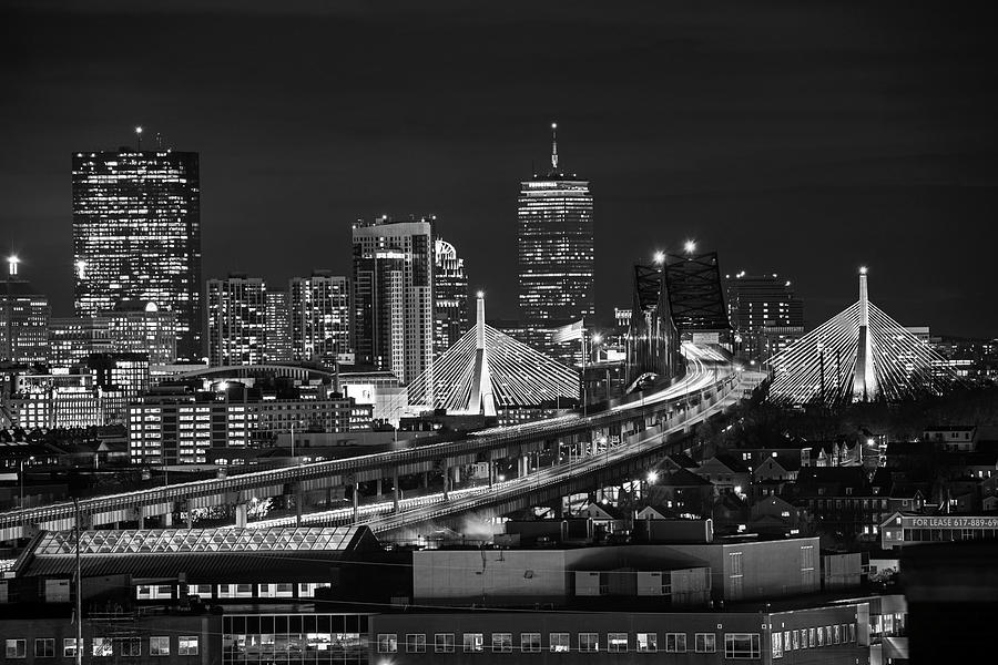 The Boston Skyline Boston MA Full Zakim Black and White Photograph by Toby  McGuire | Fine Art America