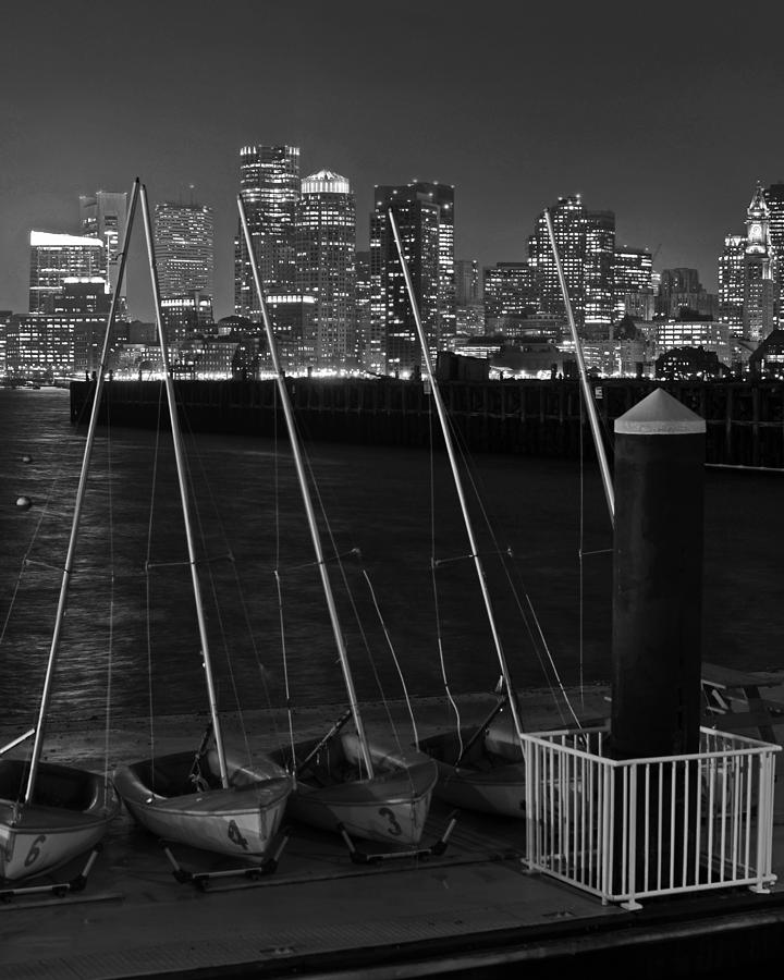 The Boston Skyline from Piers Point Park Black and White Photograph by Toby McGuire
