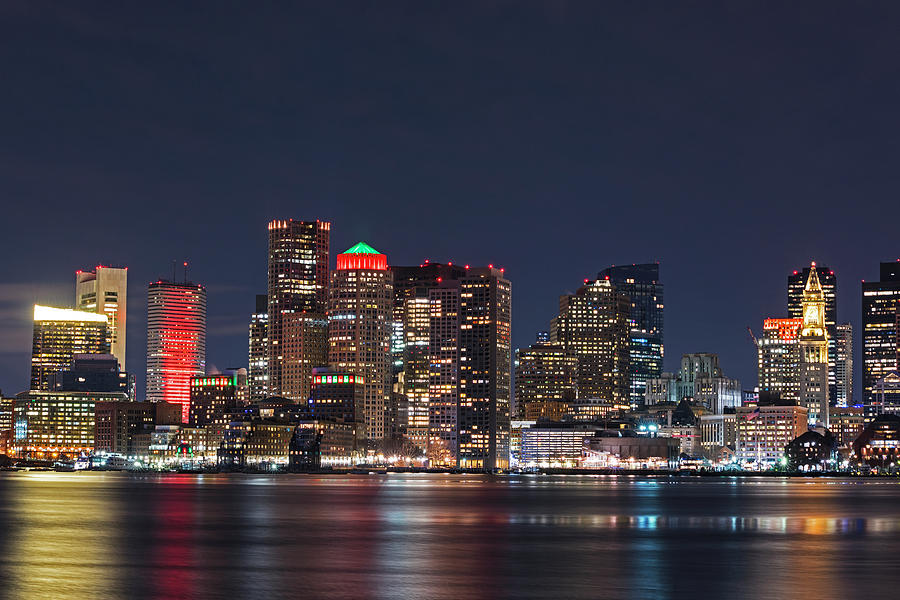 The Boston Skyline lit up for Christmas Photograph by Toby McGuire