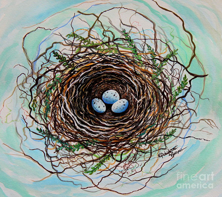 The Botanical Bird Nest Painting by Elizabeth Robinette Tyndall