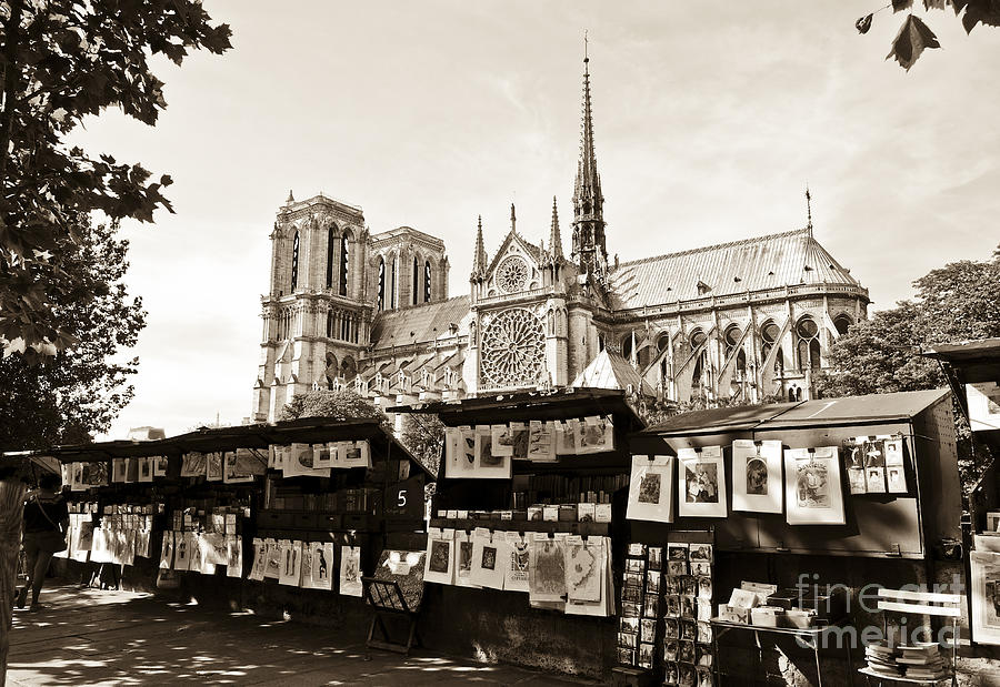 The Bouquinistes and Notre-Dame Cathedral Digital Art by Perry Van Munster