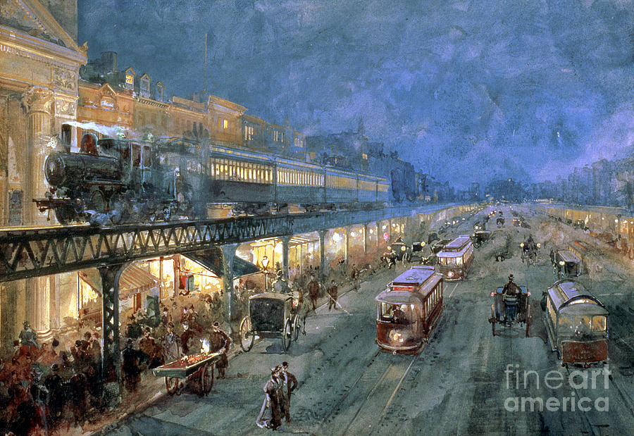 Train Painting - The Bowery at Night by William Sonntag