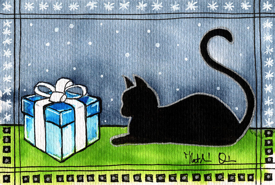 The Box Is Mine - Christmas Cat Painting by Dora Hathazi Mendes