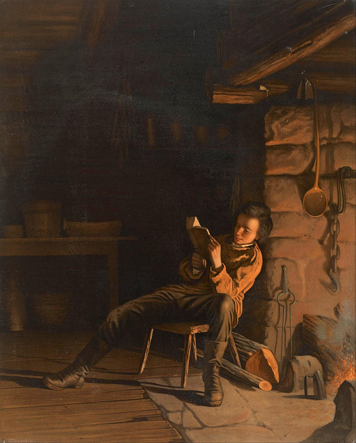 The Boyhood of Lincoln. An Evening in the Log Hut Painting by Eastman Johnson