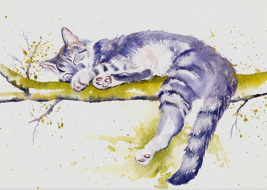 The Branch Manager - Sleeping Cat Painting by Debra Hall