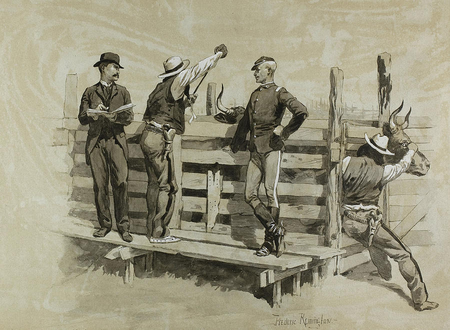 Frederic Remington Drawing - The Branding Chute by Frederic Remington