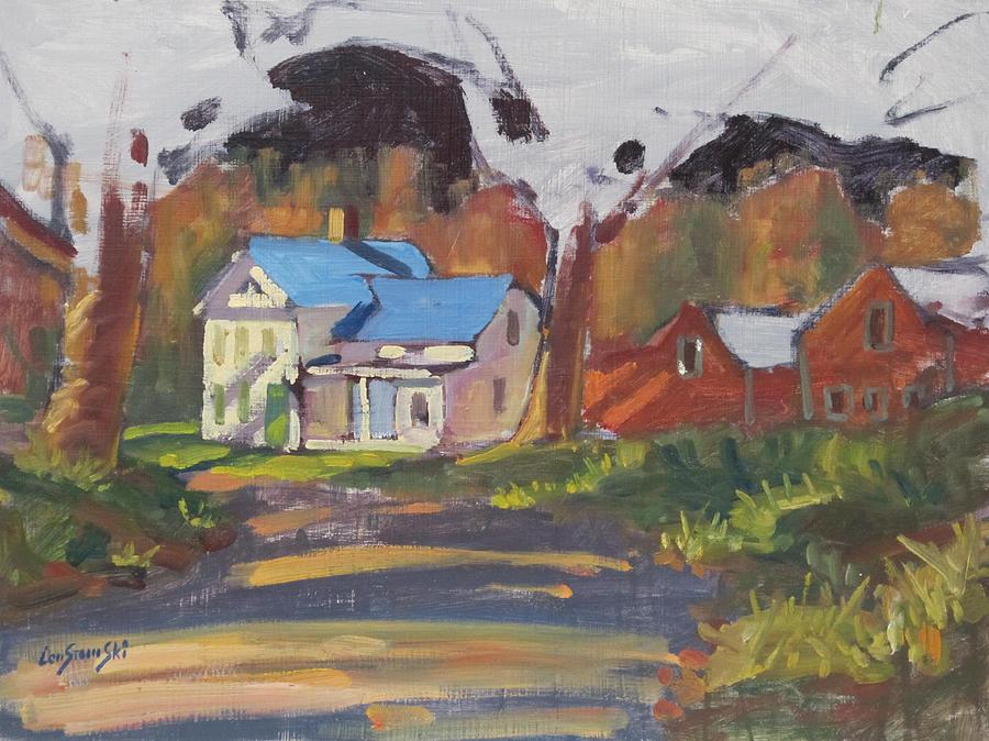 Berkshire Hills Autumn Painting - The Brandon Farm early fall by Len Stomski