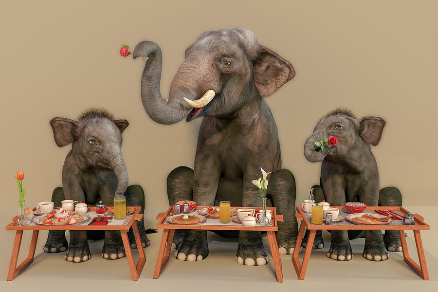 Elephant Digital Art - The Breakfast Lesson by Betsy Knapp