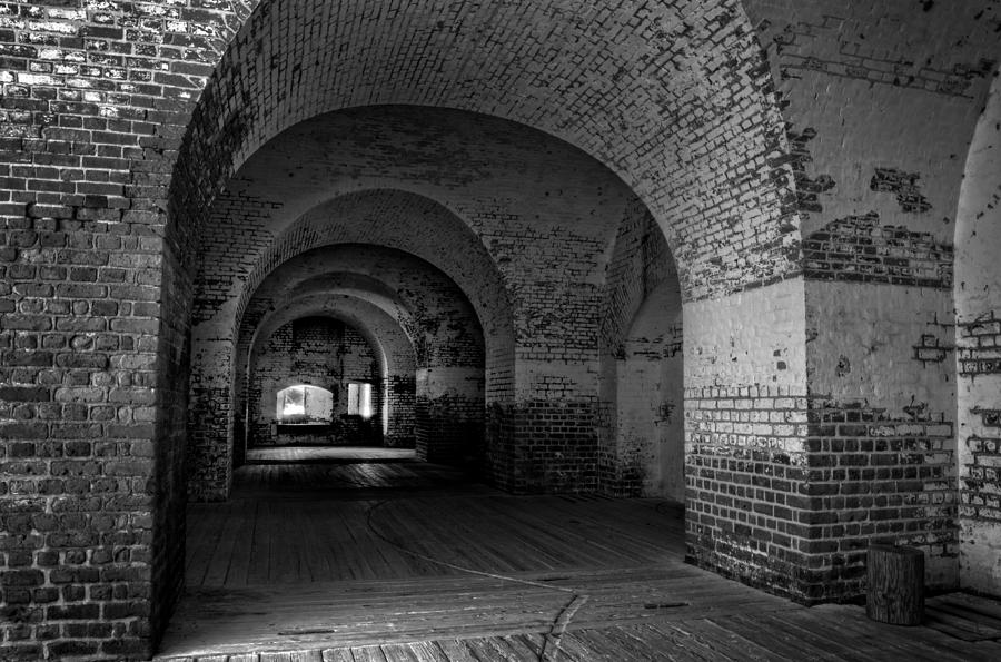 Brick Photograph - The Bricks of Fort Pulaski in Black and White by Greg and Chrystal Mimbs