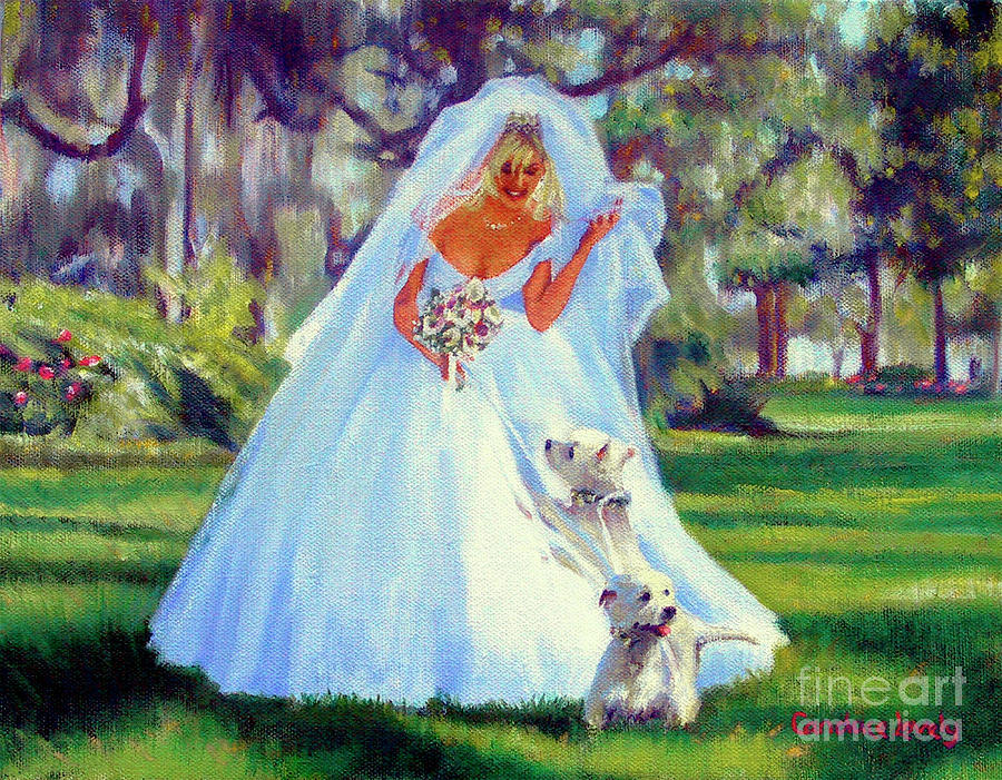 The Bride with her Westies Painting by Candace Lovely