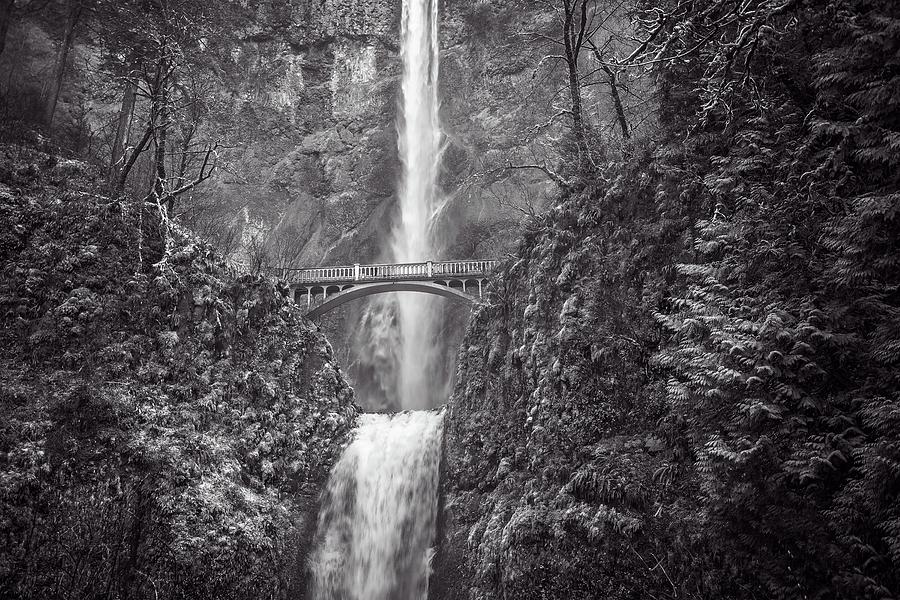 The Bridge at Multnomah Falls in Black and White Photograph by Lynn Bauer
