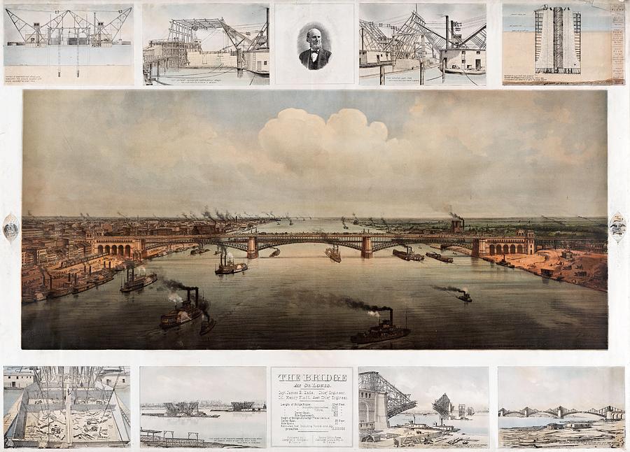 The bridge at St. Louis, Missouri, ca. 1874 Painting by Vincent Monozlay