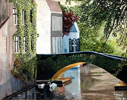 Swan Painting - The bridge by AVK Arts