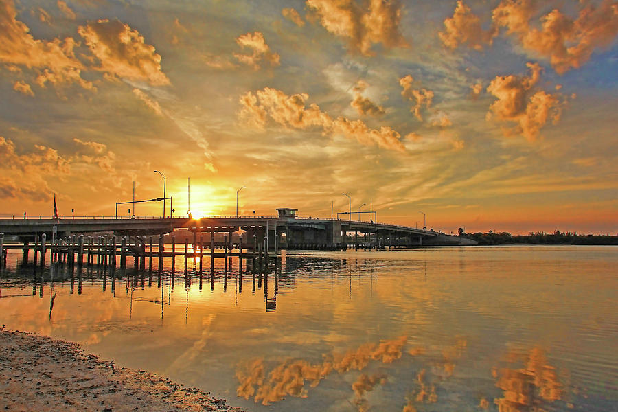 Sunset Over New Pass Bridge Photograph by HH Photography of Florida